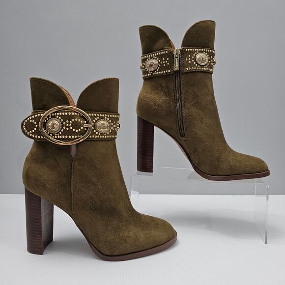 Jessica Simpson Finova Ankle Bootie Womens 8 Olive Green Buckle Western Heel - Picture 3 of 16